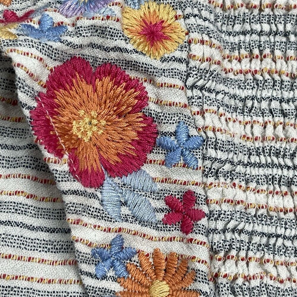 Savanna Jane Top Womens Large Cotton Linen Blend Button Back Embroidered Boho - Picture 3 of 8